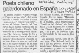 Poeta chileno galardonado en España  [artículo].