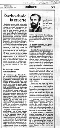 Escrito desde la muerte  [artículo] Marco Antonio de la Parra.