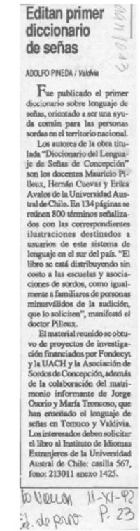 Editan primer diccionario de señas  [artículo].
