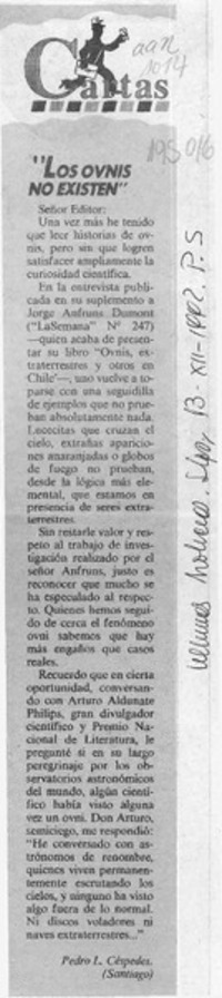 "Los ovnis no existen"  [artículo] Pedro L. Céspedes.