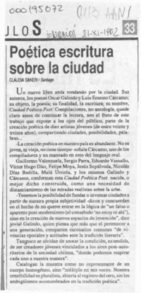 Poética escritura sobre la ciudad  [artículo].