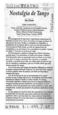 Nostalgia de tango  [artículo] Hans Ehrman.