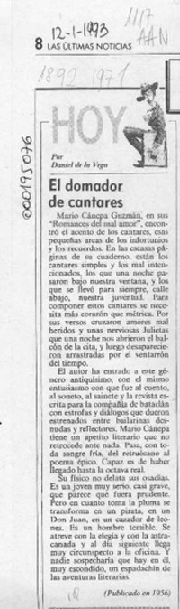 El domador de cantares  [artículo] Daniel de la Vega.