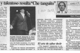 Nostálgico y talentoso resulta "Che Tanguito"  [artículo] Italo Passalacqua C.