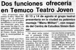 Dos funciones ofrecería en Temuco Teatro Joven