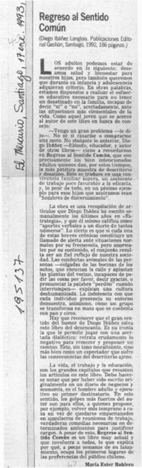 Regreso al sentido común  [artículo] María Ester Roblero.