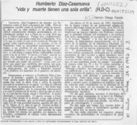 Humberto Díaz Casanueva "vida y muerte tienen una sola orilla"  [artículo] Hernán Ortega Parada.