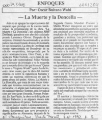 La muerte y la doncella  [artículo] Oscar Buitano Wahl.