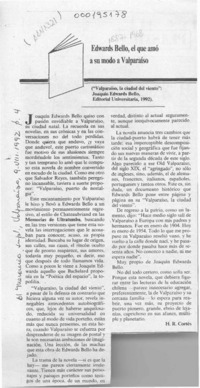 Edwards Bello, el que amó a su modo a Valparaíso  [artículo] H. R. Cortés.