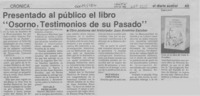 Presentado al público el libro "Osorno, testimonios de su pasado"  [artículo].