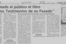 Presentado al público el libro "Osorno, testimonios de su pasado"  [artículo].