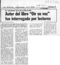 Autor del libro "Oír su voz" fue interrogado por lectores  [artículo].