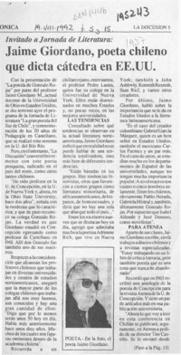 Jaime Giordano, poeta chileno que dicta cátedra en EE. UU.  [artículo].