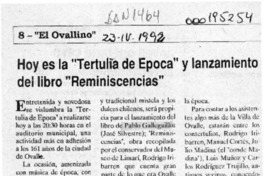 Hoy es la "Tertulia de Epoca" y lanzamiento del libro "Reminiscencias"  [artículo].