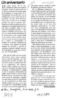 Un aniversario  [artículo] Andrés Gallardo.