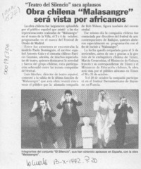 Obra chilena "Malasangre" será vista por africanos  [artículo].