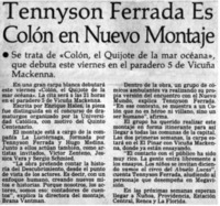 Tennyson Ferrada es Colón en nuevo montaje