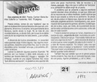 Esa urgencia de vivir  [artículo] Fernando Quilodrán.