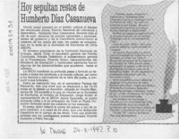 Hoy sepultan restos de Humberto Díaz Casanueva  [artículo].