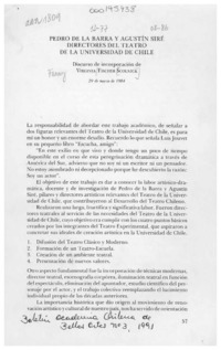 Pedro de la Barra y Agustín Siré, directores del Teatro de la Universidad de Chile  [artículo] Virginia Fisher Scolnick.