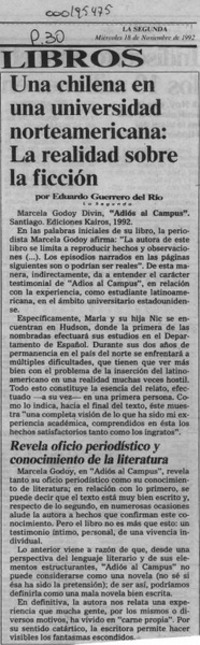 Una chilena en una universidad norteamericana, la realidad sobre la ficción  [artículo] Eduardo Guerrero del Río.
