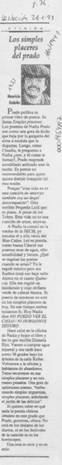 Los simples placeres del prado  [artículo] Mauricio Redolés.