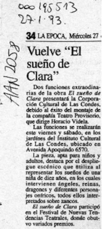 Vuelve "El sueño de Clara"  [artículo].