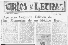 Apareció segunda edición de las "Memorias de un médico rural"  [artículo] H. A. B.