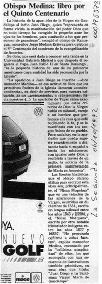 Obispo Medina, libro por el Quinto Centenario  [artículo].