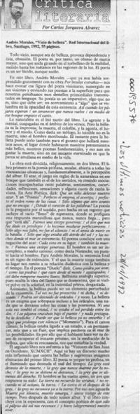 Andrés Morales, "Vicio de belleza"  [artículo] Carlos Jorquera Alvarez.