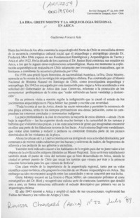 La Dra. Grete Mostny y la arqueología regional en Arica  [artículo] Guillermo Focacci Aste.