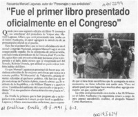 "Fue el primer libro presentado oficialmente en el Congreso"  [artículo].