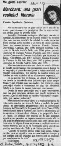 Marchant, una gran realidad literaria  [artículo] Yanette Sepúlveda Quintana.