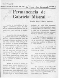 Permanencia de Gabriela Mistral  [artículo] José Vargas Badilla.