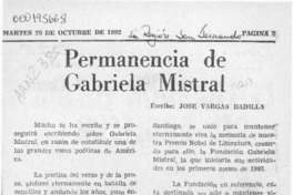 Permanencia de Gabriela Mistral  [artículo] José Vargas Badilla.