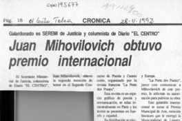 Juan Mihovilovich obtuvo premio internacional