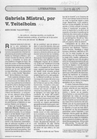 Gabriela Mistral, por V. Teitelboim  [artículo] Mercedes Valdivieso.