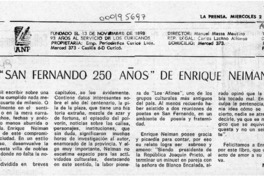 "San Fernando, 250 años", de Enrique Neiman  [artículo] Matías Rafide.