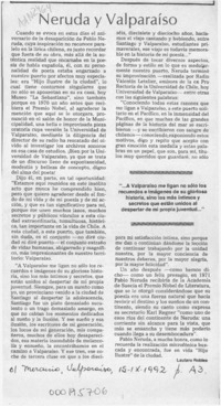 Neruda y Valparaíso  [artículo] c Lautaro Robles.