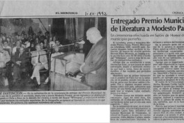 Entregado Premio Municipal de Literatura a Modesto Parera  [artículo].