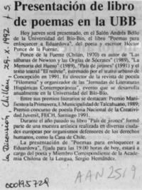 Presentación de libro de poemas en la UBB  [artículo].