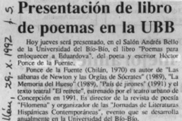 Presentación de libro de poemas en la UBB  [artículo].