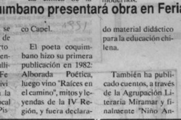 Poeta coquimbano presentará obra en Feria del Libro  [artículo].