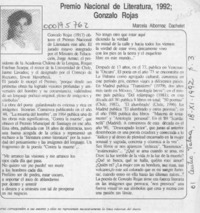Premio Nacional de Literatura, 1992, Gonzalo Rojas  [artículo] Marcela Albornoz Dachelet.