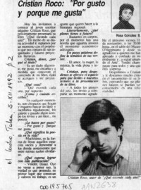 Cristián Roco, "Por gusto y porque me gusta"  [artículo] Rosa González B.
