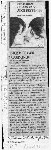 Historias de amor y adolescencia  [artículo].