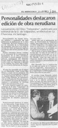 Personalidades destacaron edición de obra nerudiana  [artículo].