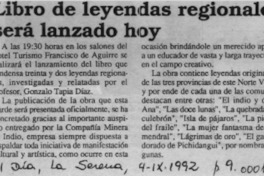 Libro de leyendas regionales será lanzado hoy  [artículo].
