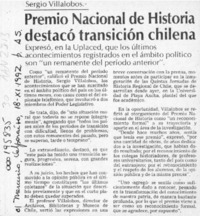 Premio Nacional de Historia destacó transición chilena  [artículo].
