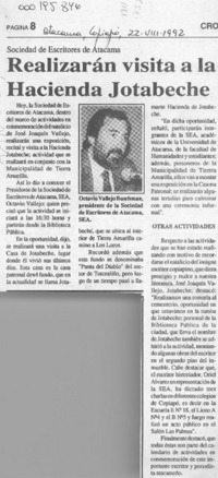 Realizarán visita a la hacienda Jotabeche  [artículo].